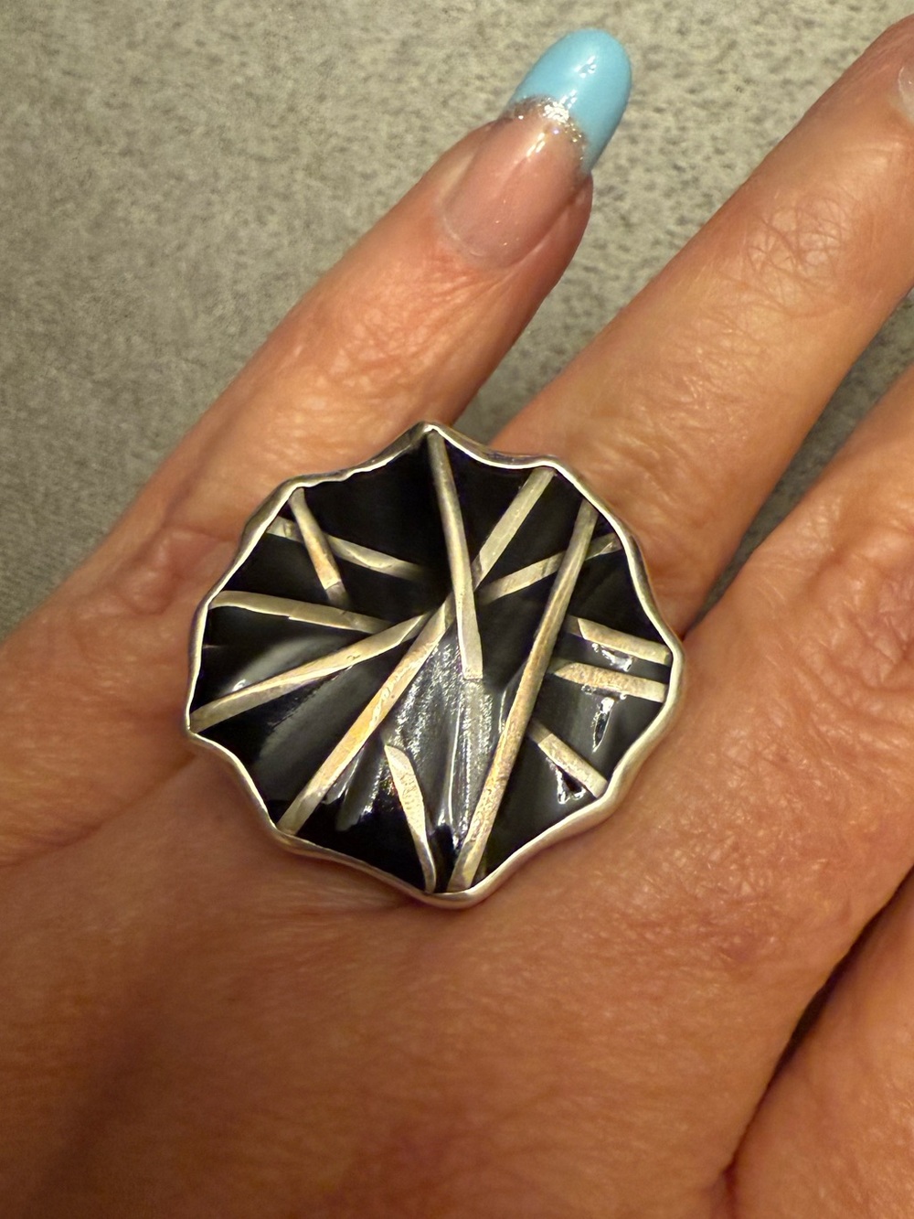 Charles Albert Black Enamel and Sterling Silver Accent Statement Ring